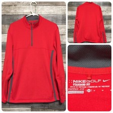 Nike Golf Standard Fit 1/4 Zip Pullover Men  s M Red Pockets Thermafit N8
