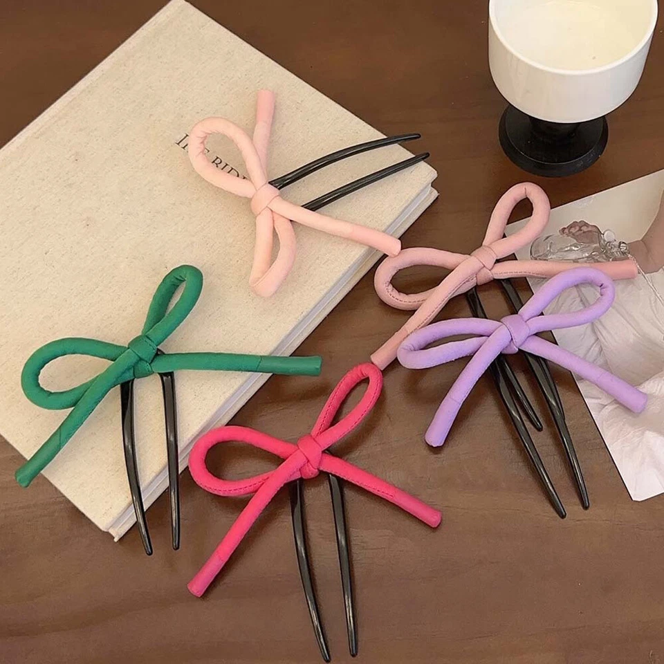 Hand Tied Bow U Shaped Hair Stick for Women Hairpin Hair Fork Hairstyle Tool § - Image 3 of 4