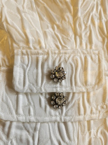 Cachet White Brocade Jewel Buttons Lined Blazer Dress Jacket Sz 10 - Picture 6 of 16