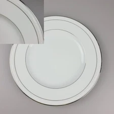 Noritake Stoneleigh DINNER Plate Embossed Scroll Band & Platinum Ring Trim