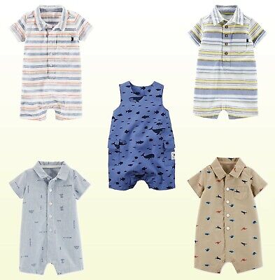 Carters Baby Boys Printed Chambray Romper