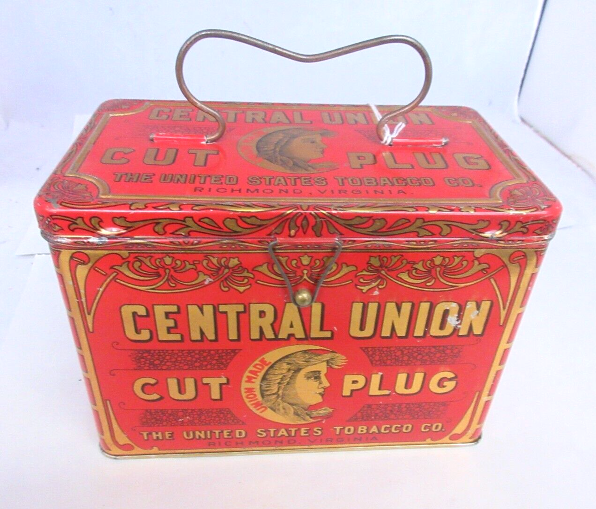 VINTAGE ADVERTISING EMPTY CENTRAL UNION LUNCH PAIL EXC COND TOBACCO TIN  572-