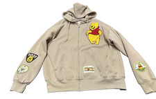 Disney Winnie the Pooh Sweatshirt XL Hooded Full Zip Tan Embroidered Patches