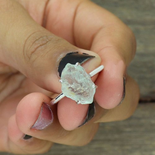Aquamarine 925 Sterling Silver Handmade Father's Day Gift Ring Jewelry EE-116 - 第 3/6 張圖片