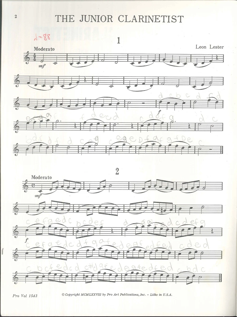 The Junior Clarinetist 30 Easy Studies Songbook 1978 Leon Lester