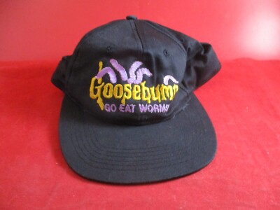 R.L. Stine Goosebumps ''Go Eat Worms'' YOUTH Black Snapback Hat Cap 1995