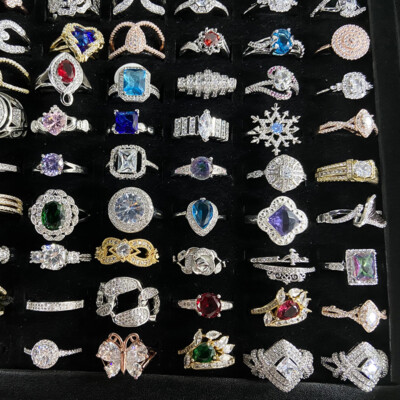 20/100Pcs Wholesale Bulk Lot Women's Vintage Crystal Metal Jewelry Mixed Rings