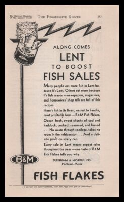 1930 Burnham & Morrill Fish Flakes Portland Maine ''Lent To Boost Sales'' Print Ad