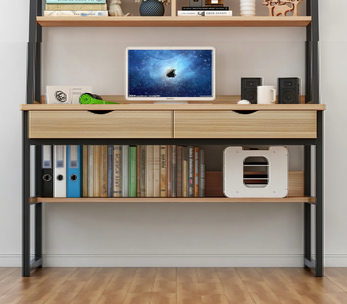 Enterprise Large Computer Desk Workstation Shelves & Drawers Natural/White/Black - Picture 17 of 30