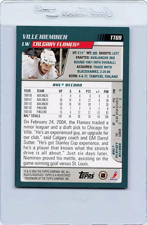 2003/04 Topps #TT69 Ville Nieminen Flames Signed Auto *H2393 - Image 2 of 2