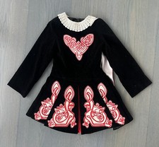 Traditional Irish Dance Dress Costume Girls Black Velvet Red Quality Handmade