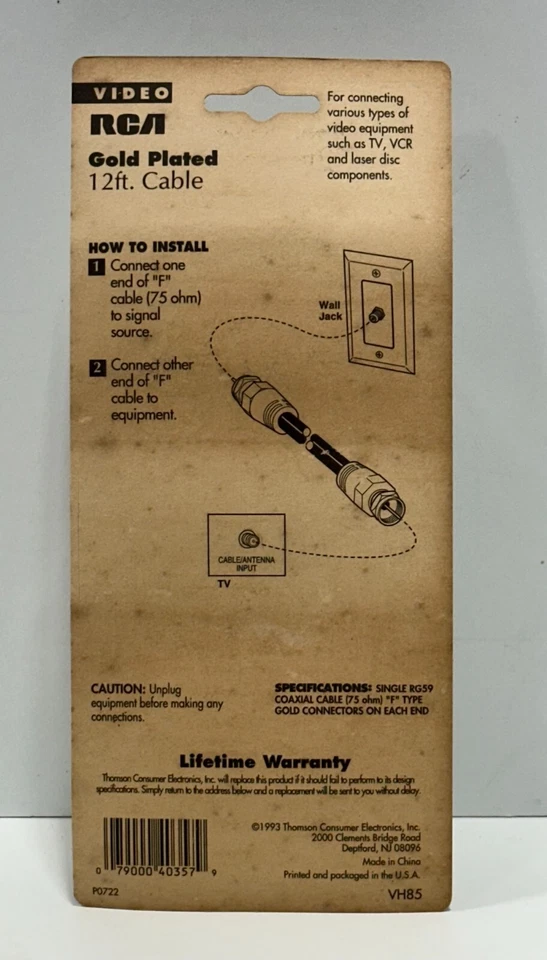 RCA Gold Plated 12' ft. Feet Video Coaxial Cable Type F Connectors VH85 Box of 6 - Image 4 of 4