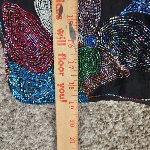 Vtg Heavy Beaded Evening Blouse Black Chiffon Long Sleeve Multicolor Beadwork ** - Picture 14 of 14