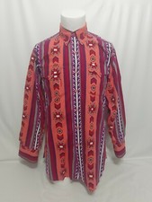 Panhandle Slim Pink Purple Native Tribal Symbols Long Sleeve Shirt Mens 16x34