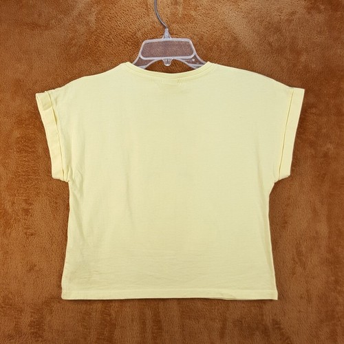 ZARA Girls Top Size 8 Yellow Pullover Graphic Anime Rolled Sleeve Boxy Tee - Picture 4 of 6