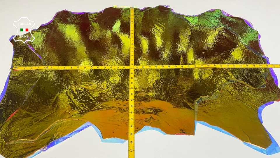 METALLIC HOLOGRAPHIC DOUBLE FACE ON RED Lamb leather 2 skins 12sqf 0.7mm #B8389 - Image 4 of 4