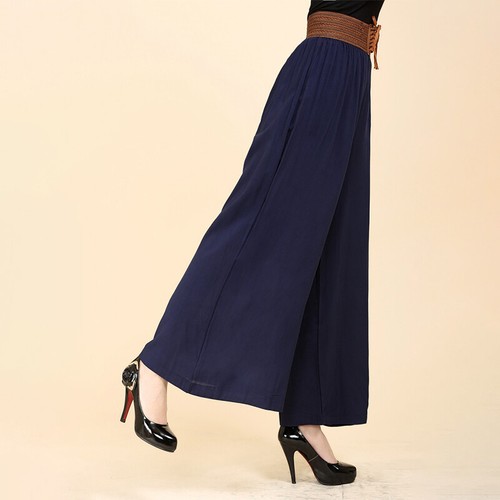 Womens High Waist Trousers Ladies Casual Loose Wide Leg Solid Long Pants - Picture 5 of 23