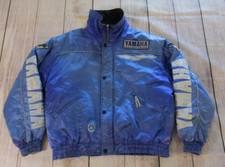 Vtg Yamaha Factory Racing Blue Satin Quilt Lined Jacket Cold Weather Gear Men XL