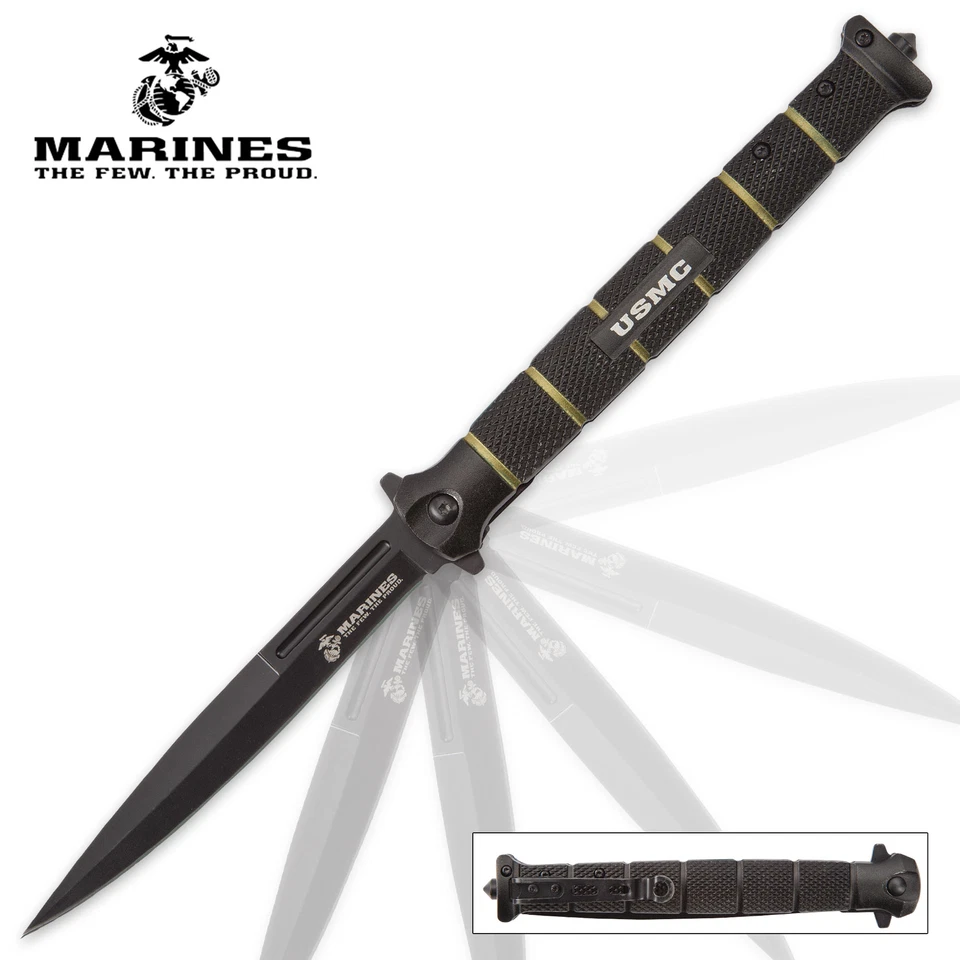 Cuchillo de Bolsillo Plegable Abierto Asistido por Resorte 12" Extra Grande USMC Marines Stiletto Foto 4 de 4