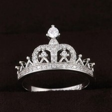 1.9 CT CZ Beautiful Women Wedding Ring 925 Silver Plated Royal Tiara Crown Ring