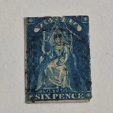 Timbre oblitéré Australie 6 p bleu Victoria 1871