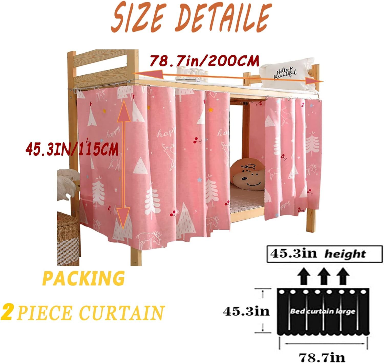 Qubanda Dorm Home Bunk Nets Bed 2 panels (45.3*78.7IN), D-dreamy Forest ...