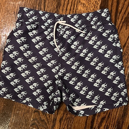 Janie And Jack Boys Navy Blue Lined Swim Trunks/ Bathing Suit Size 7 Fish - Picture 1 of 3