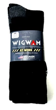 WIGWAM 3-PAIRS *AT WORK" CREW SOCKS COTTON BLEND BLACK/GRAY SZ LG (9-12 SHOE)
