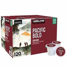 Kirkland Signature Organic Pacific Bold Dark Roast Coffee K-Cup 120 Pods FRESH..