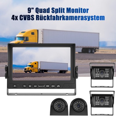 Monitor Rückfahrsystem+9'' Split Monitor 12V 24V 4CH + Mit 4 X Rückfahrkamera LKW