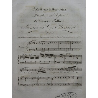 Rossini G.Bianca E Falliero Quartetto Gesang Piano ca1820