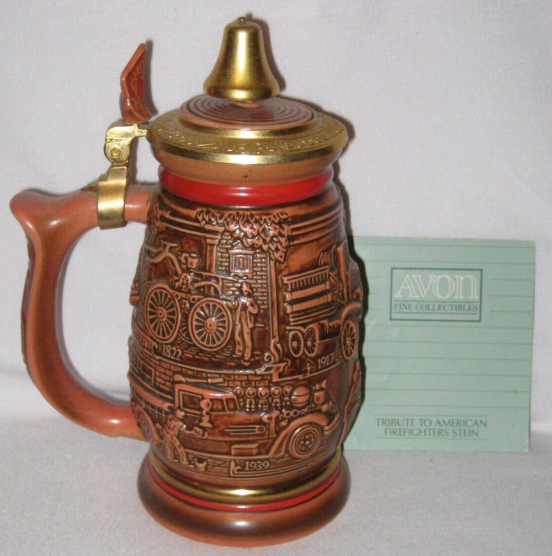 Vintage 1989 Tribute to American Firefighters Lidded Stein by Avon - Pre-Owned