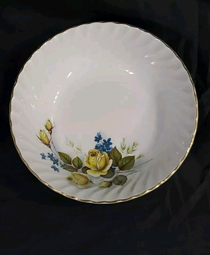 Ridgway FAVOURITE ROSE 9" Round Serving Dish Yellow Roses Swirled Rim Ironstone - Picture 2 of 13