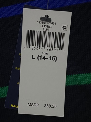 Camisa Polo Ralph Lauren Niños Grande Negra Arco Iris Tejida Térmica Manga Larga Nueva con Etiquetas - Imagen 5 de 9