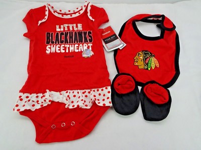 Chicago Blackhawks 3 Piece Set Infant Size 24 Months 24M Bib Girls TF