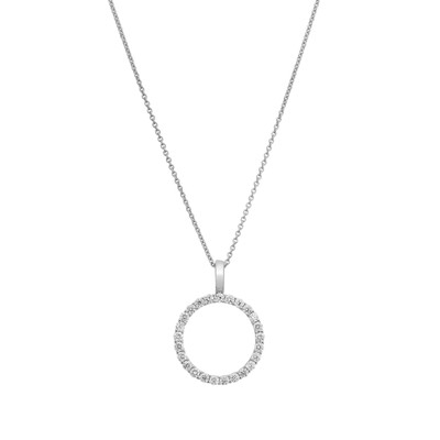 Lyomi Anhänger mit Kette 585/- Weißgold glanz Kreis mit 25 synth. Diam. 0,68ct.