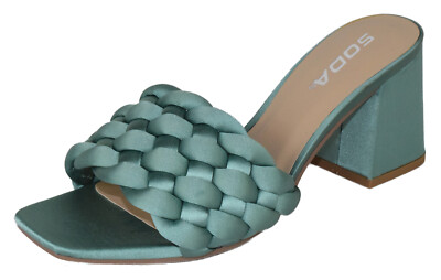 Soda Shoes Women Block Heel Sandals Braided Square Toe SHAUNA-S