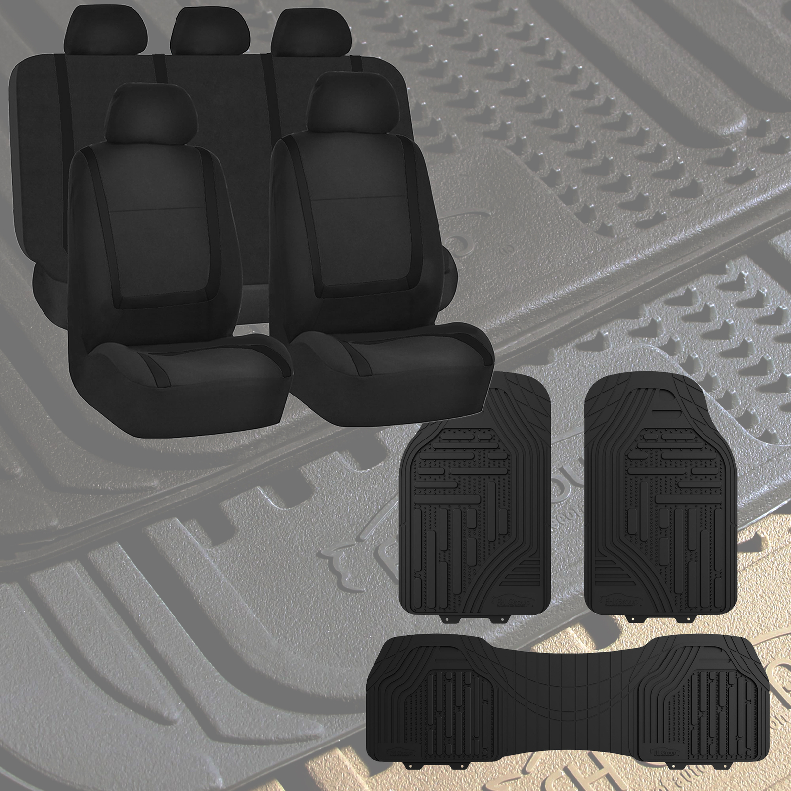 Black Car Seat Covers for Auto With Black  Floor Mats Sedan SUV Van Truck