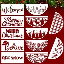 12 Pieces Christmas Stencils 12 x 6 inches, 12 x 4 Semi-transparent