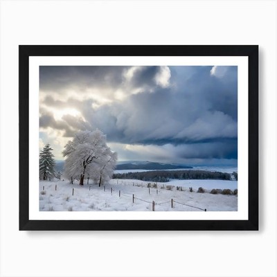 Gerahmtes Wandbild Poster Leinwanddruck Bild Gewitterwolken über verschneiten Landschaft