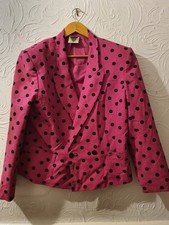 Jacques Vert Women’s Polka Dot Blazer Pink/Black USA 14 Lined Satin