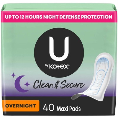 U by Kotex Clean Secure Overnight Maxi Pads 40 Count