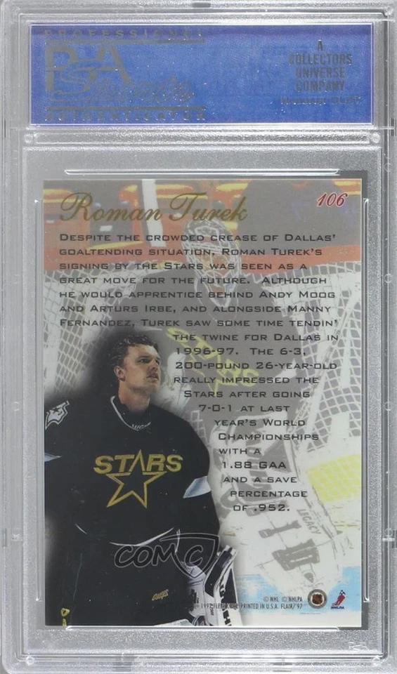 1996-97 Flair Wave of the Future Roman Turek #106 PSA 9 MINT Rookie RC - Image 2 of 2