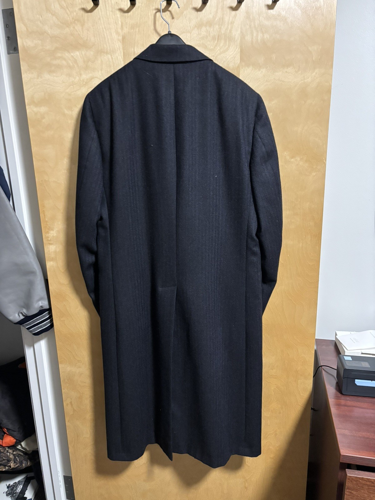 Vintage Hart Schaffner & Marx Men Virgin Wool Herringbone Grey Overcoat Made USA