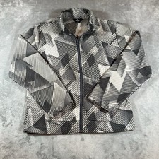 Eddie Bauer Full Zip Fleece Jacket Gray Geometric Triangle Print Kids M 10/12
