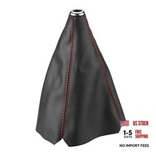 Universal Bright Black Red Stitch PU Leather Gear Shift Knob Cover