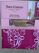 New Juicy Couture 70x72 Fabric Shower Curtain Hooks Pink Leopard Cheetah Bows