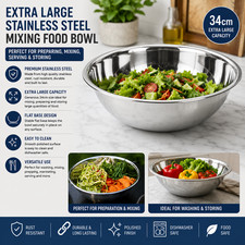 2PC Stainless Steel Mixing Bowls Large Catering Food Prep Bowl Set 34cm 8L UK