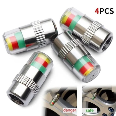 #ad 4 Pcs Car Auto Tire Pressure Monitor Valve Stem Caps Sensor Indicator Warn PSI $4.95