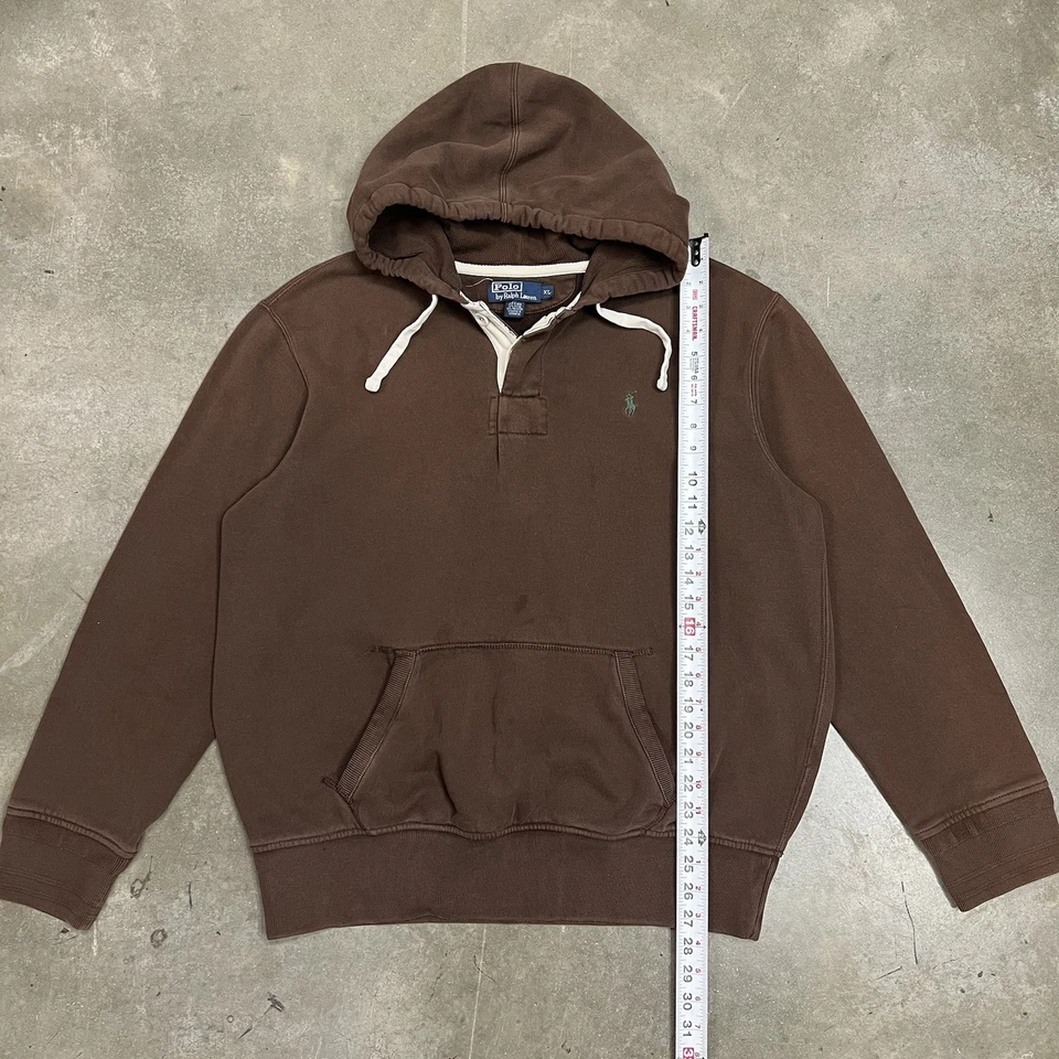 Vintage Polo By Ralph Lauren Rugby Hoodie Men’s XL Rare Chocolate Cotton - Image 4 of 4